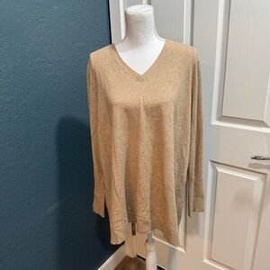 J. Jill Classic Camel Heather V-Neck Sweater Size 2X Casual Office Cozy Chic